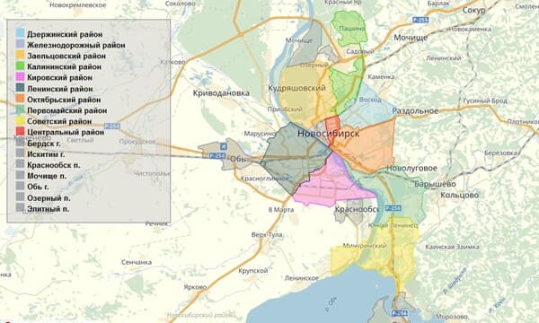 Карта районов Новосибирска