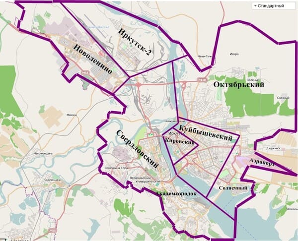 Районы Иркутска на карте