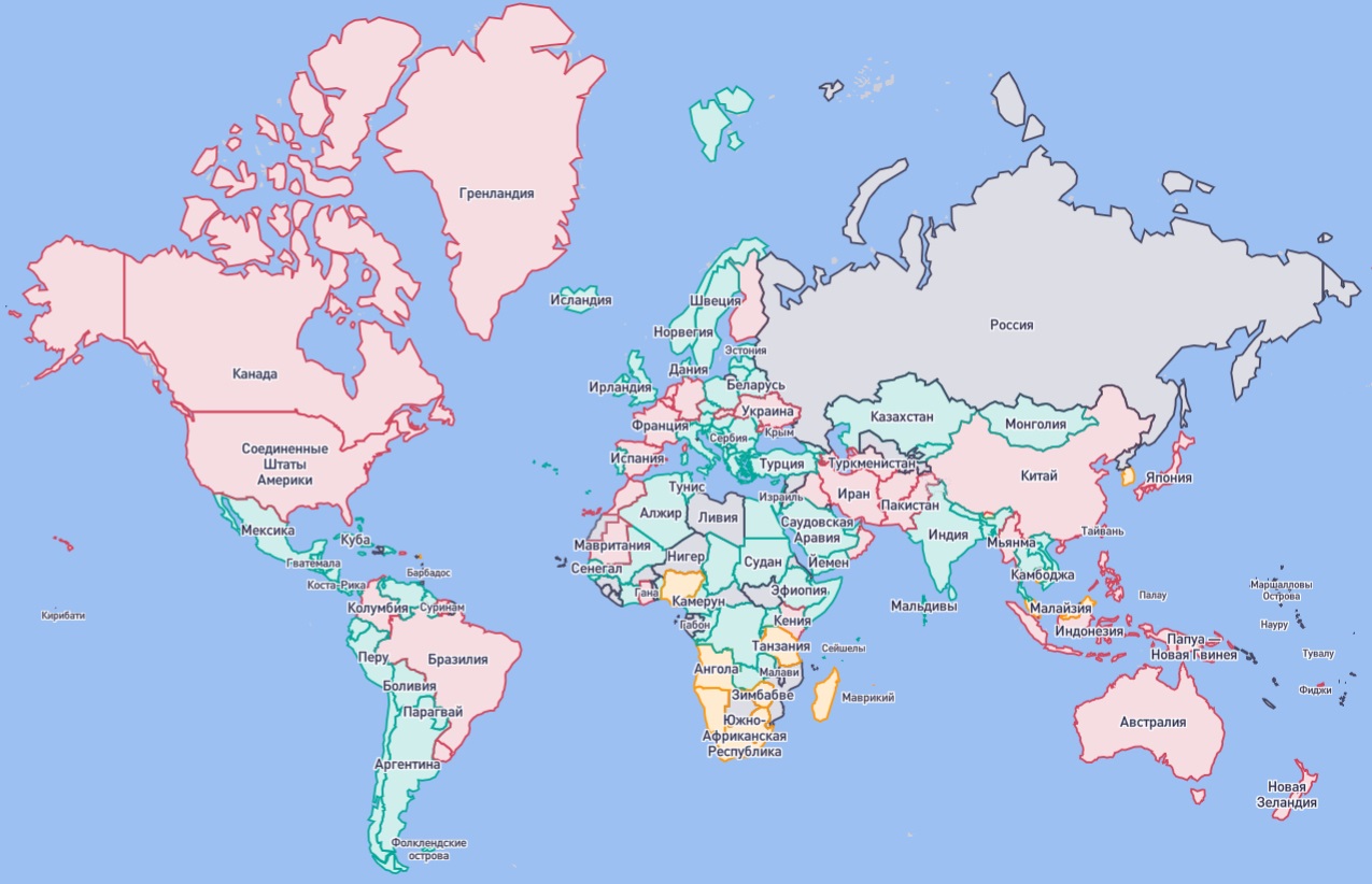 Мир карта где принимают за границей