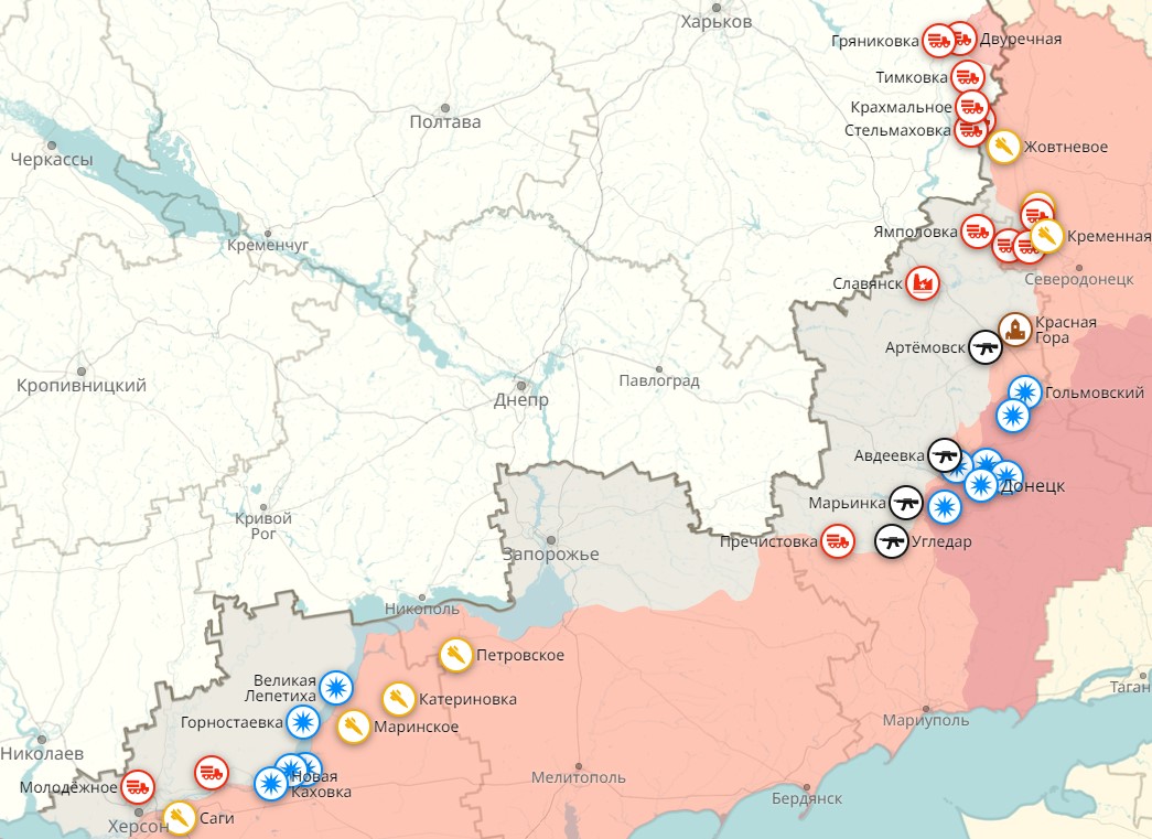 Новая карта военных действий на Украине на сегодня